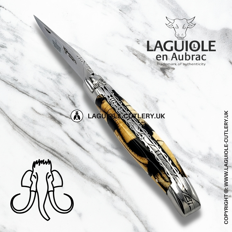 laguiole en aubrac nougatine ivory pocket knife with hand-filed double plates