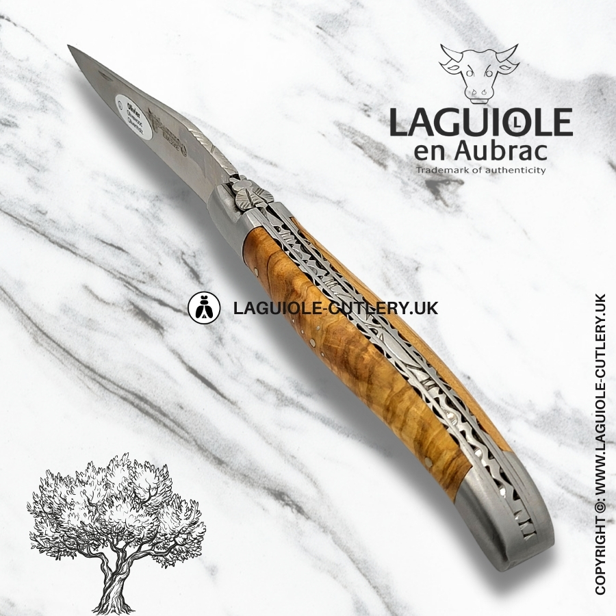 laguiole en aubrac olivewood pocket knife with hand-filed double plates