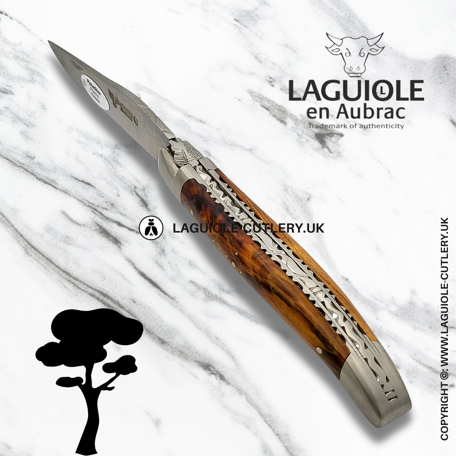 laguiole en aubrac pistachio wood pocket knife with hand-filed double plates