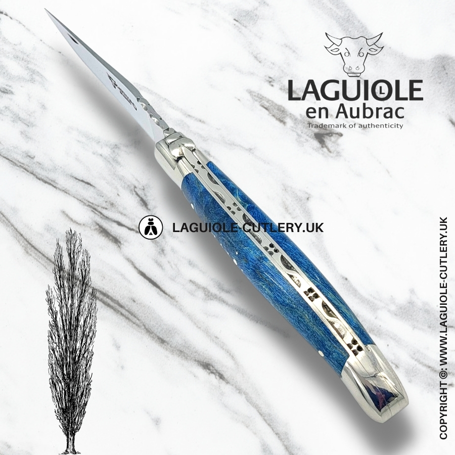 laguiole en aubrac pocket knife blue poplar burl