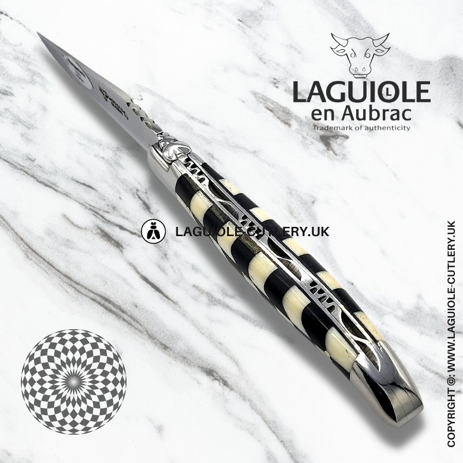 laguiole en aubrac pocket knife checkerboard ebony and cattle bone