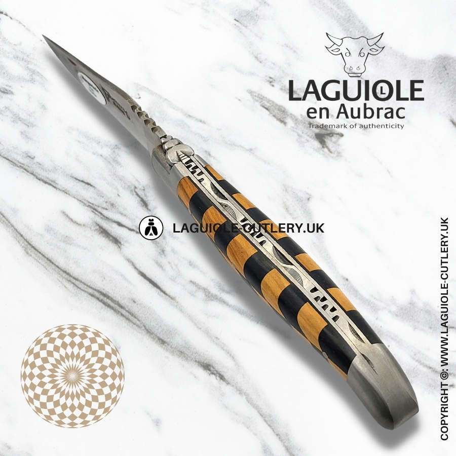 laguiole en aubrac pocket knife checkerboard ebony olivewood