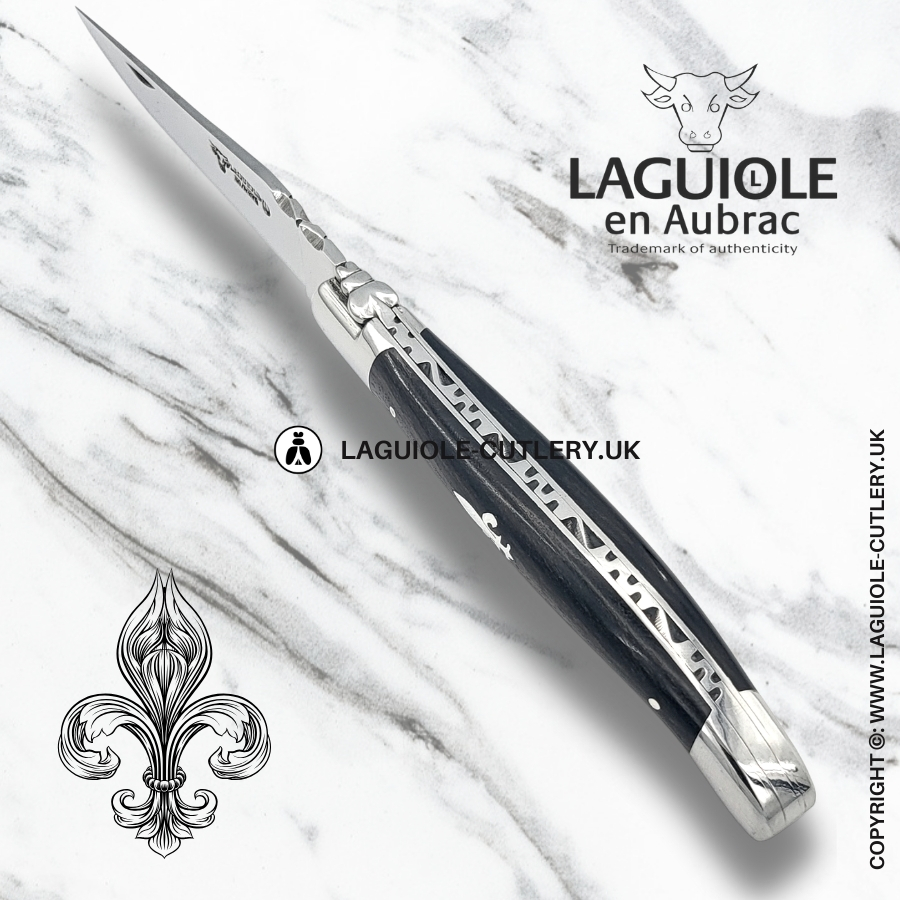 laguiole en aubrac pocket knife fleur de lis inlay ebony wood