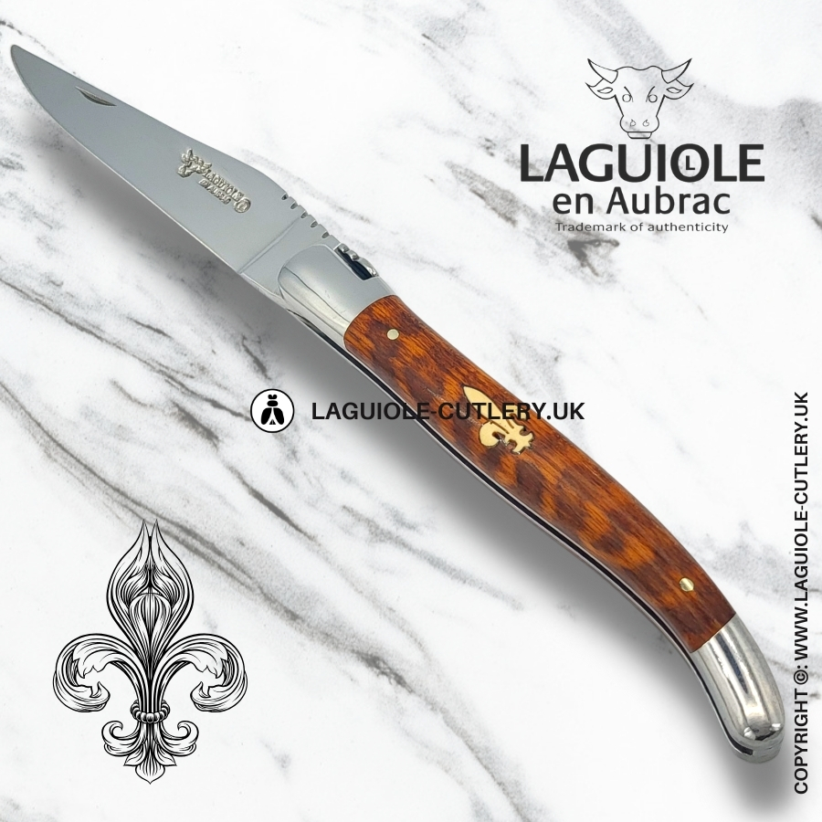 laguiole en aubrac pocket knife fleur de lis inlay snakewood