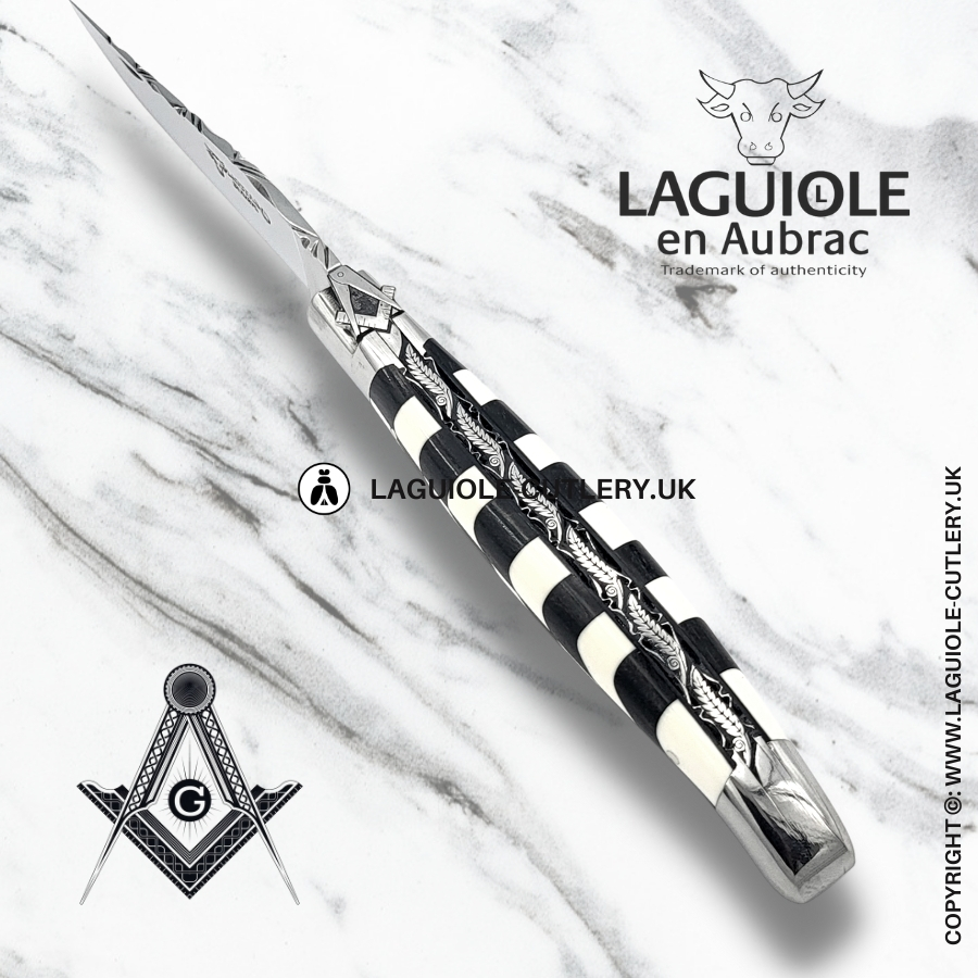 laguiole en aubrac pocket knife freemason bee draughtboard in ebony and ivory
