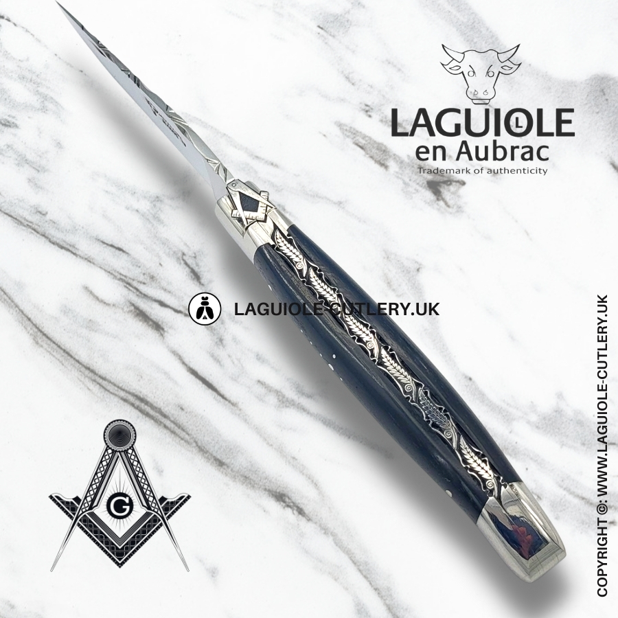 laguiole en aubrac pocket knife freemason bee ebony wood