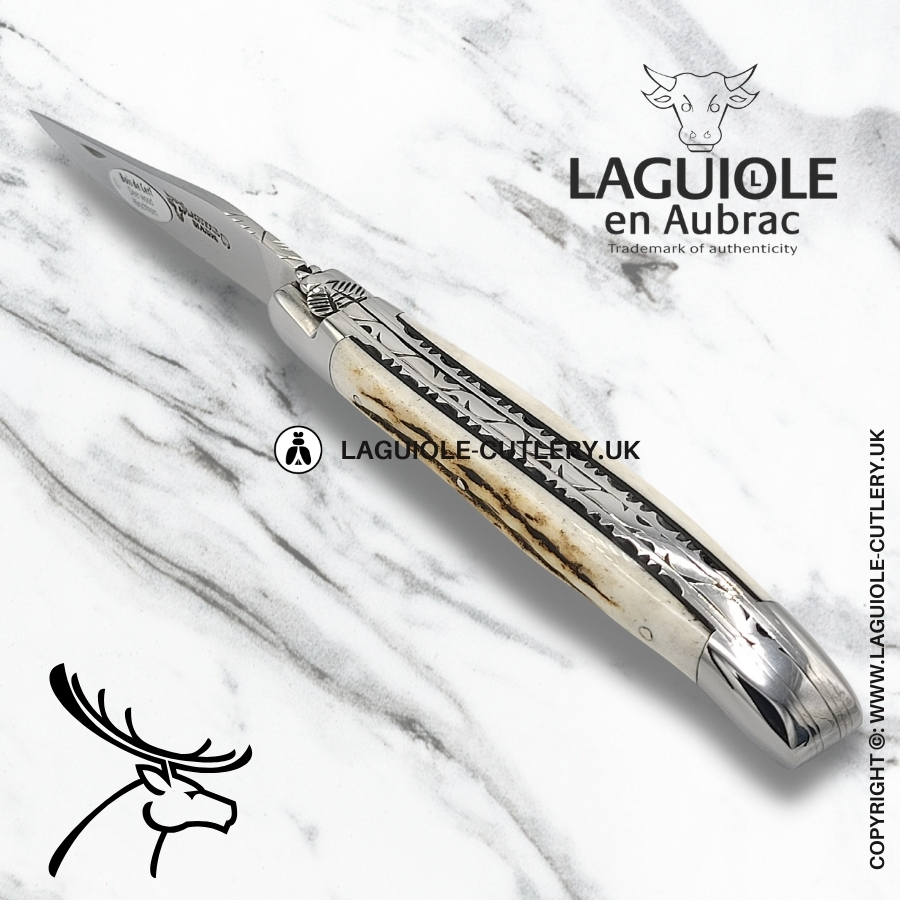 laguiole en aubrac stag horn pocket knife with hand-filed double plates