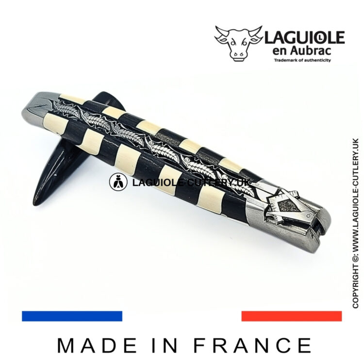 laguiole pocket knife freemason bee draughtboard in ebony and ivory