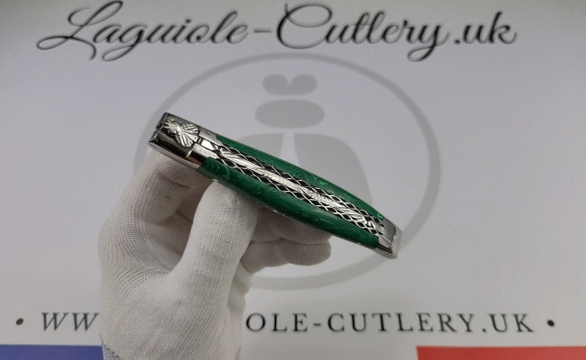 laguiole pocket knife malachite stone with hand-filed double plates video