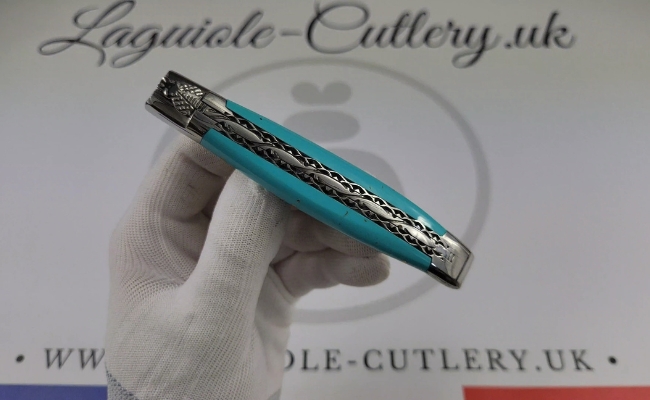 laguiole pocket knife turquoise stone with hand-filed double plates video