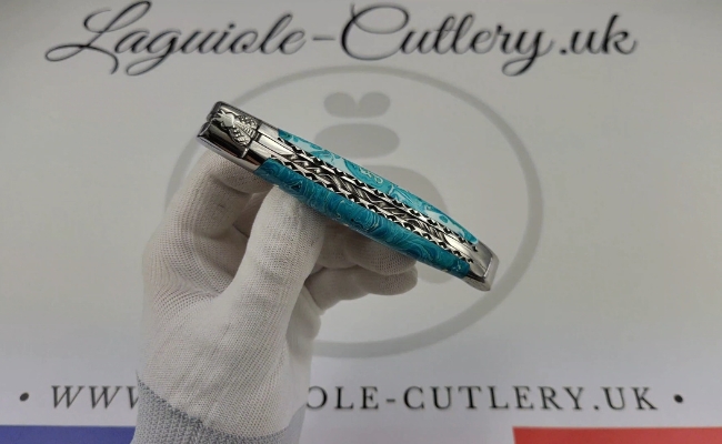 laguiole pocket knife with larimar stone hand-filed double plates video