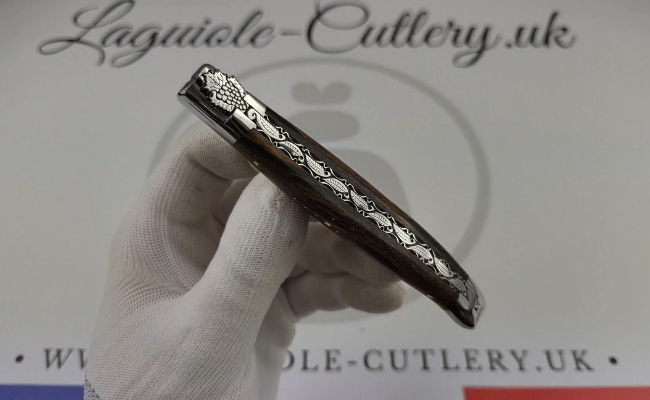 video laguiole pocket knife bunch of grapes bee grapevine wood
