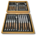 24 piece laguiole cutlery set for 6 grapevine wood