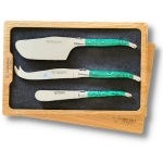 3 piece laguiole cheese set malachite