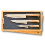 3 piece laguiole kitchen knives set olivewood