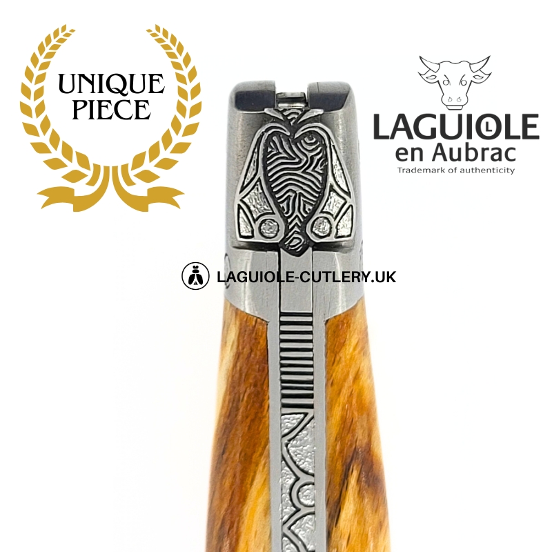 sunny aubrac: laguiole pocket knife in aubrac beech wood hand engraved bee and bolsters