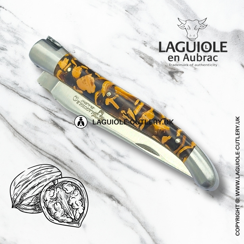 laguiole en aubrac pocket knife with handle made from recycled walnut shells