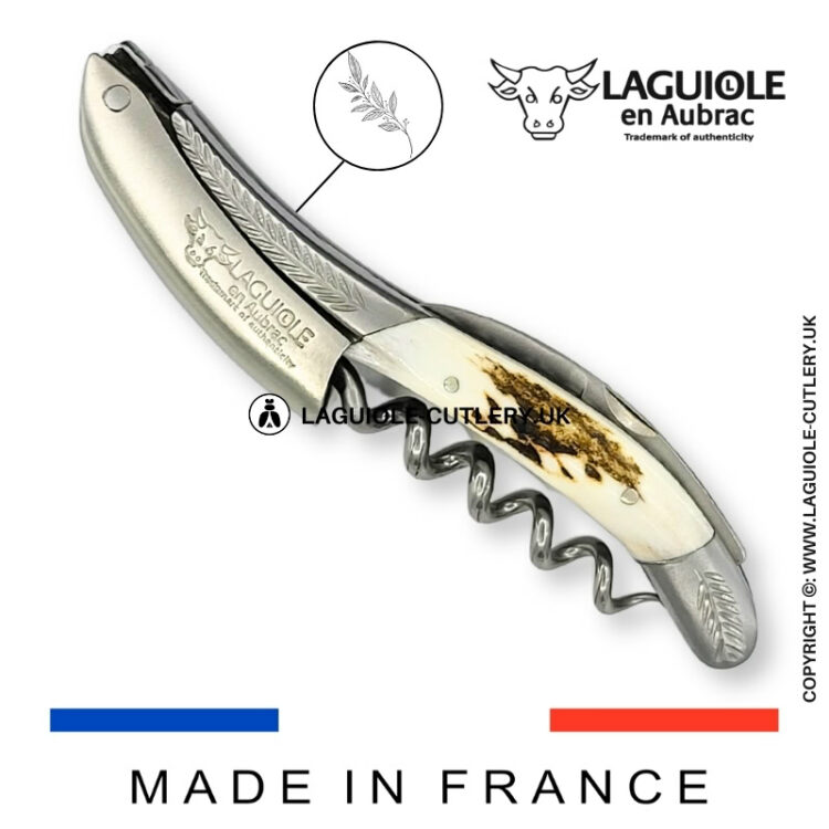 laguiole sommelier corkscrew chiseled bolsters stag antler