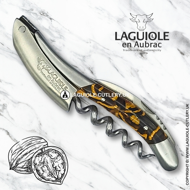 laguiole en aubrac sommelier corkscrew recycled walnut shells handle