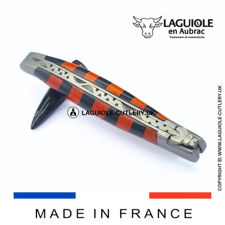 laguiole pocket knife checkerboard ebony/red heart wood