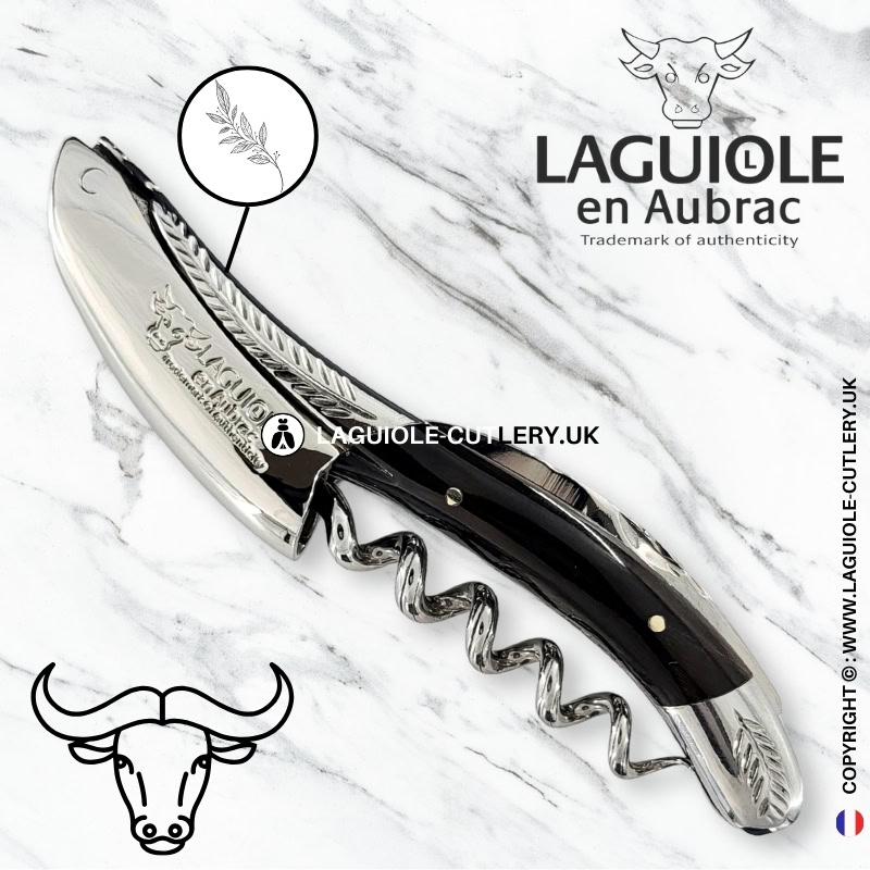 laguiole sommelier corkscrew chiseled bolsters buffalo horn