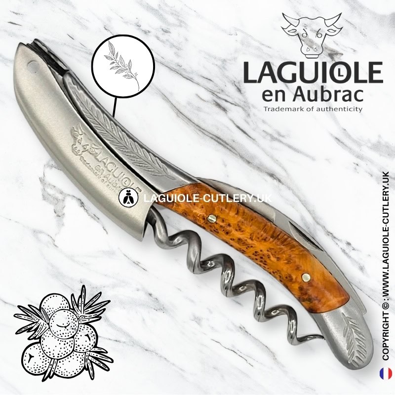 laguiole sommelier corkscrew chiseled bolsters juniper wood