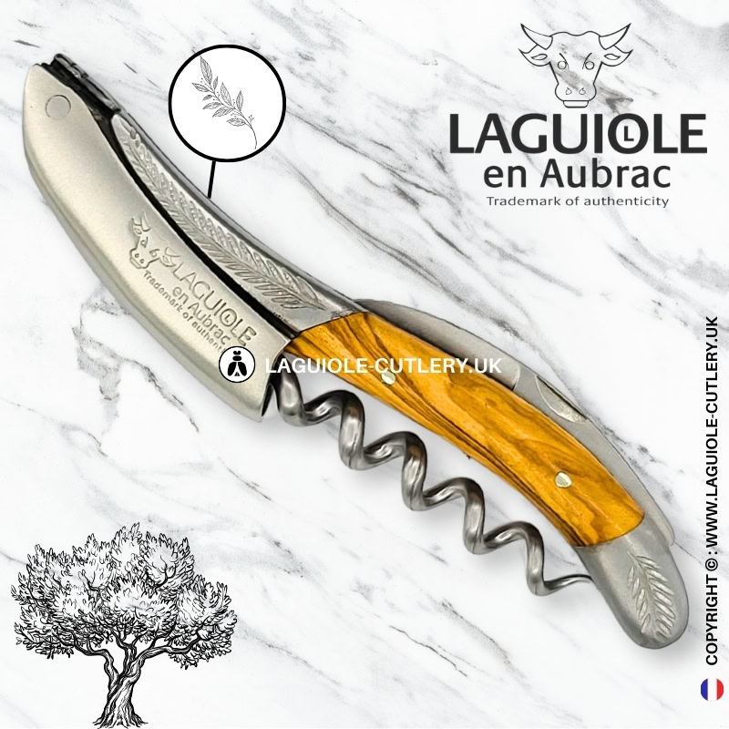 laguiole sommelier corkscrew chiseled bolsters olivewood