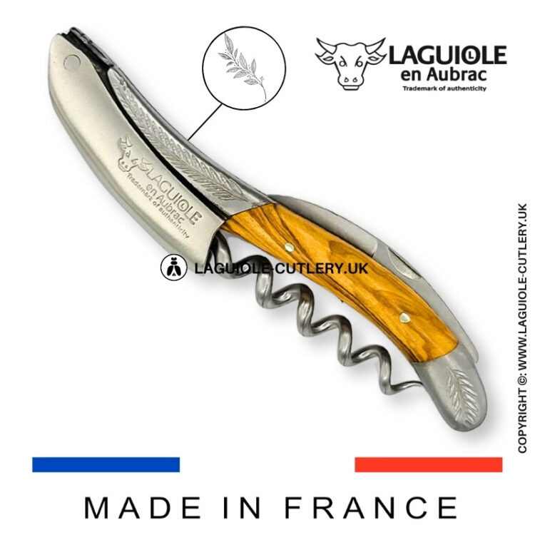 laguiole sommelier corkscrew chiseled bolsters olivewood