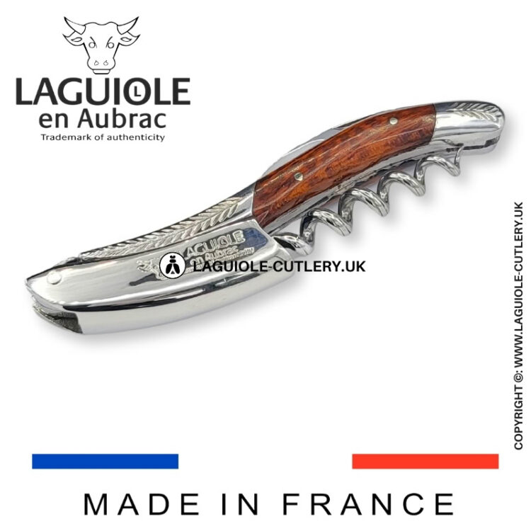 laguiole sommelier corkscrew chiseled bolsters snakewood