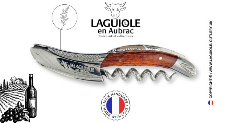 laguiole sommelier corkscrew chiseled bolsters snakewood