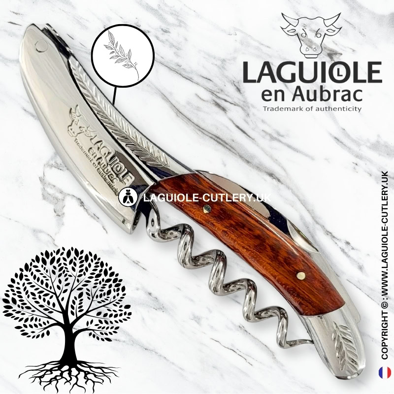 laguiole sommelier corkscrew chiseled bolsters snakewood