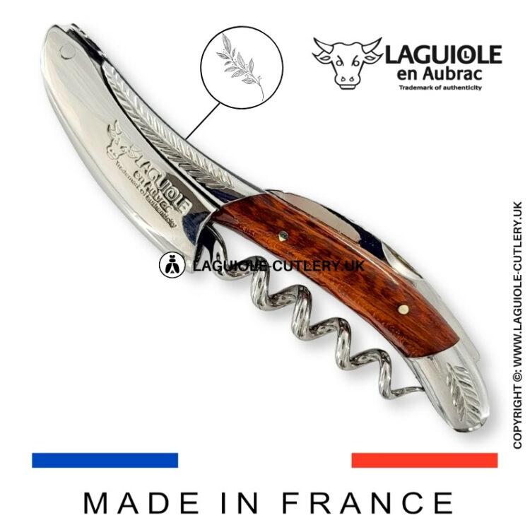 laguiole sommelier corkscrew chiseled bolsters snakewood