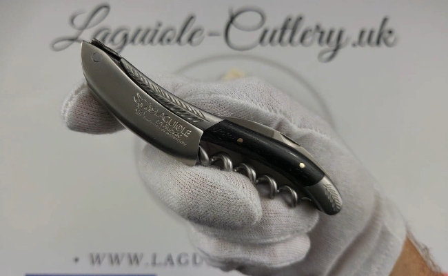 laguiole sommelier corkscrew chiseled bolsters ebony wood