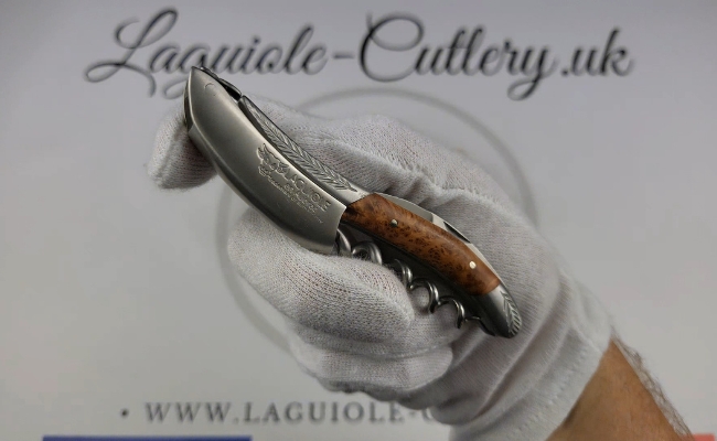 laguiole sommelier corkscrew chiseled bolsters juniper wood