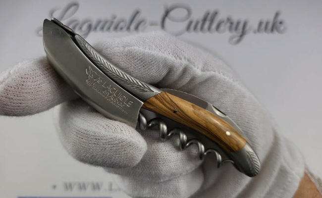 laguiole sommelier corkscrew chiseled bolsters olivewood