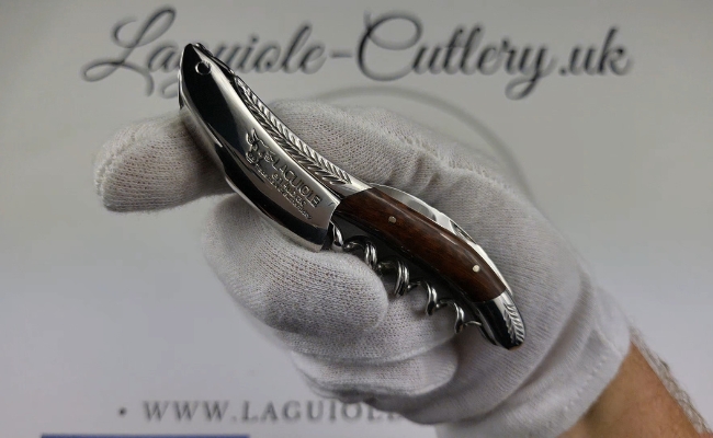 laguiole sommelier corkscrew chiseled bolsters snakewood
