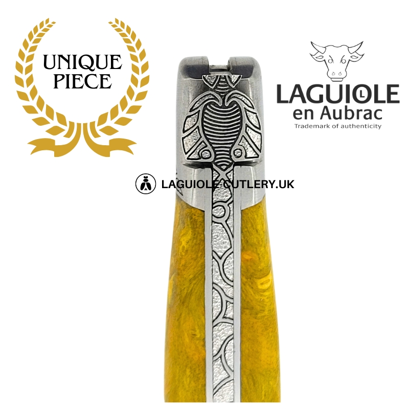 heart of the forest: laguiole pocket knife in cheesewood hand engraved bee and bolsters