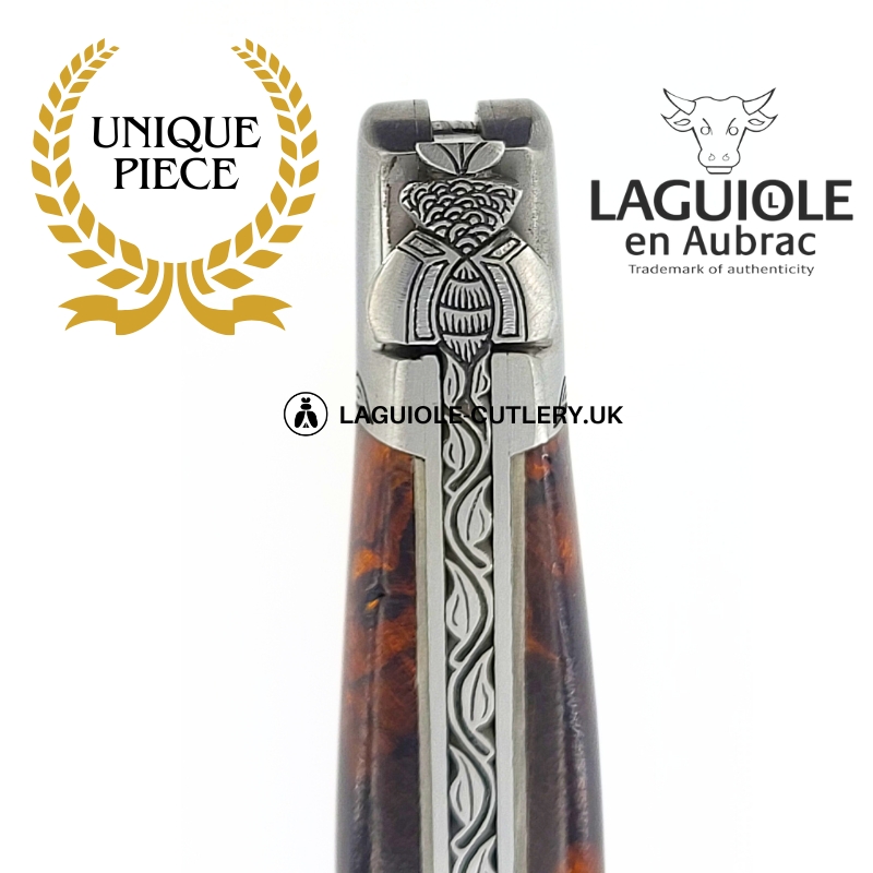 the botanical soul: laguiole pocket knife in ironwood hand engraved bee and bolsters