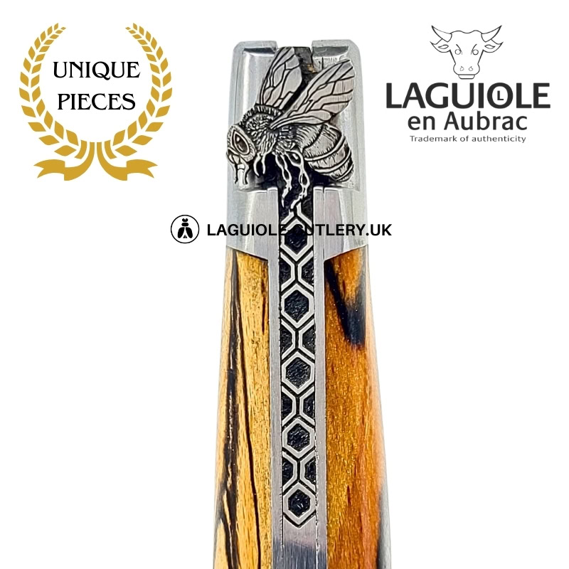 architect bee: laguiole pocket knife in aubrac wood – sculpted bee – honeycomb spring