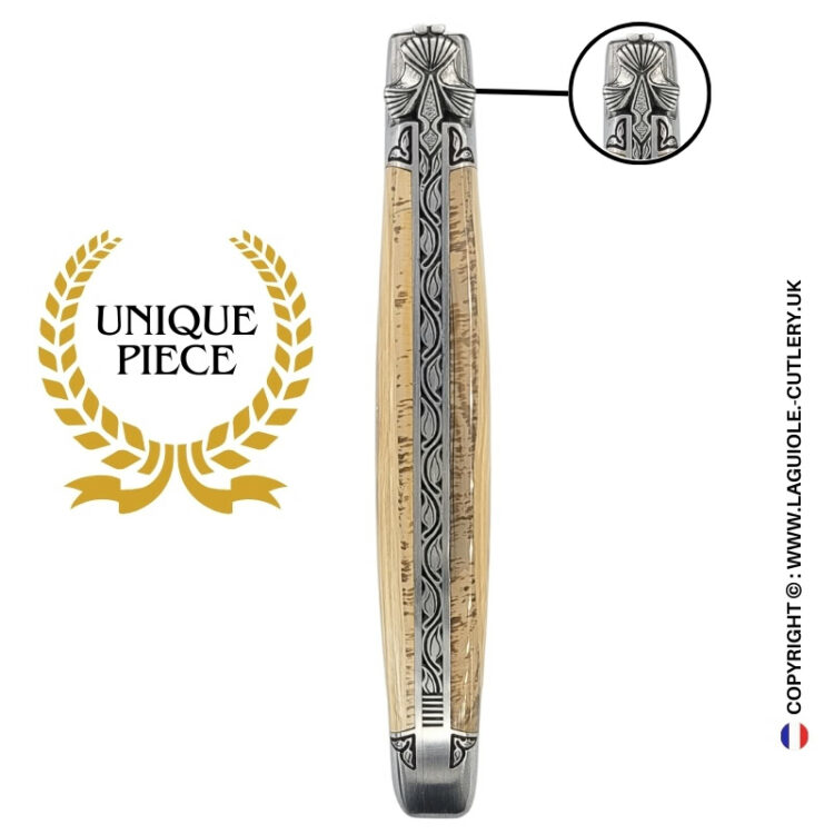 ivory wings: laguiole pocket knife in brown fossil mammoth ivory – modern bee – engraved bolsters