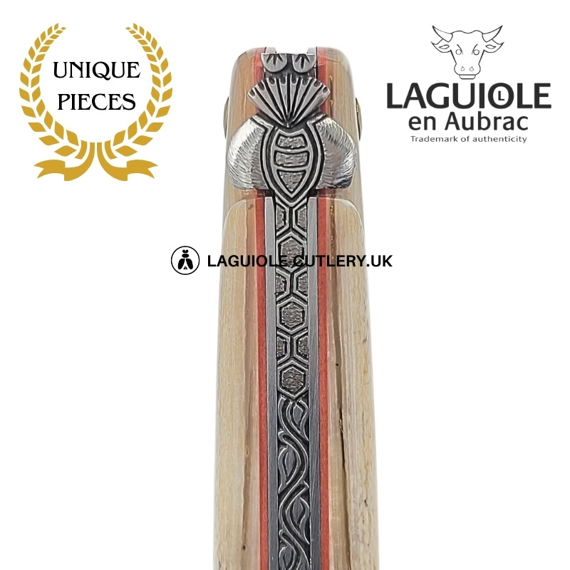 echo of the ages: laguiole pocket knife in full mammoth fossil ivory handle – sculpted bee & plates