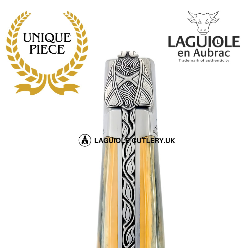 arctic heritage: laguiole knife in green blue fossilized ivory – chiseled bolsters and spring