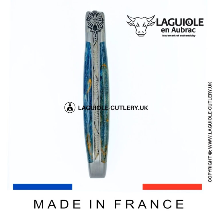laguiole pocket knife “butterfly” in blue birch wood