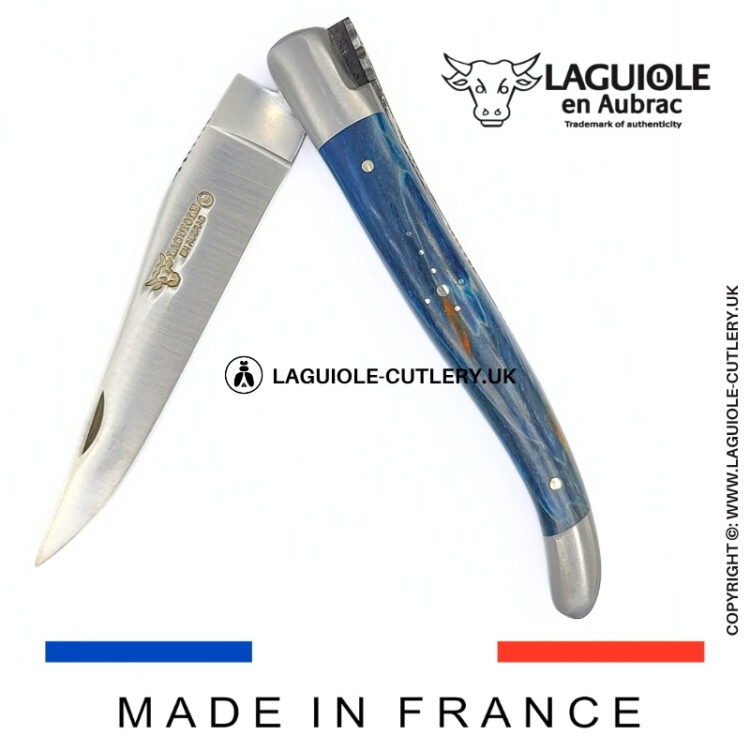 laguiole pocket knife “butterfly” in blue birch wood