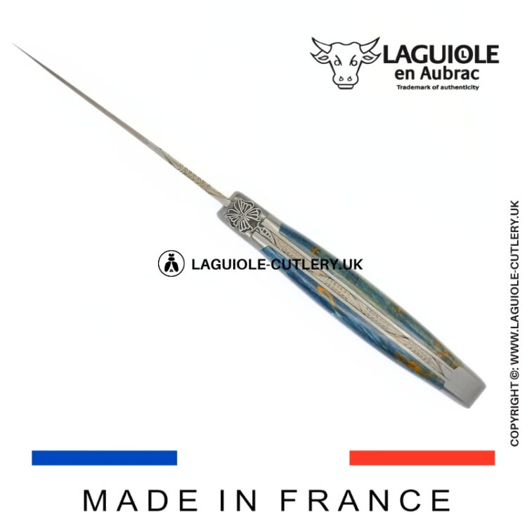 laguiole pocket knife “butterfly” in blue birch wood