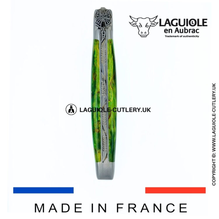 laguiole pocket knife “butterfly” in green birch wood