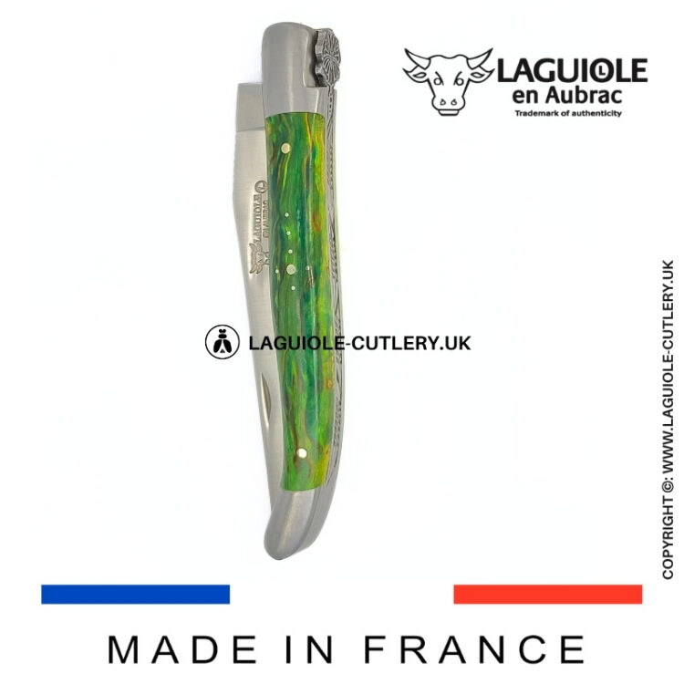 laguiole pocket knife “butterfly” in green birch wood
