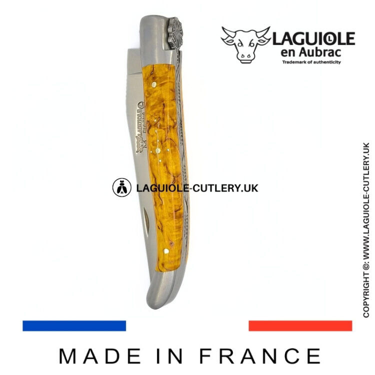 laguiole pocket knife “butterfly” in yellow birch wood