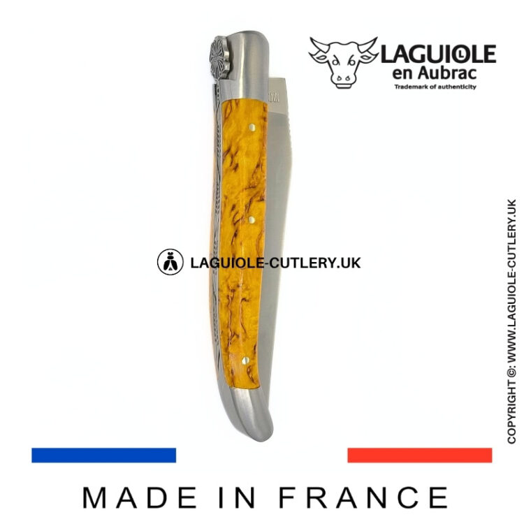 laguiole pocket knife “butterfly” in yellow birch wood
