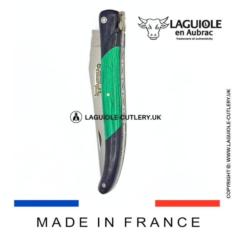 laguiole pocket knife ebony & malachite – nox pretiosa collection